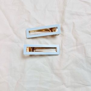 FWP Light blue and gold rectangular classic hair clips